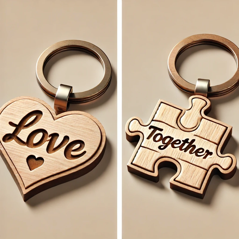 Heart or Puzzle Wood Keychains for Couples - CustomBlitz.com