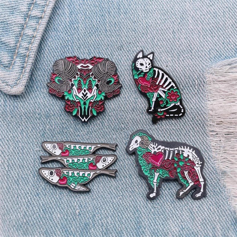 Custom Buy Gothic Skeleton Animal pins badge Usage Scenarios- CustomBlitz.com